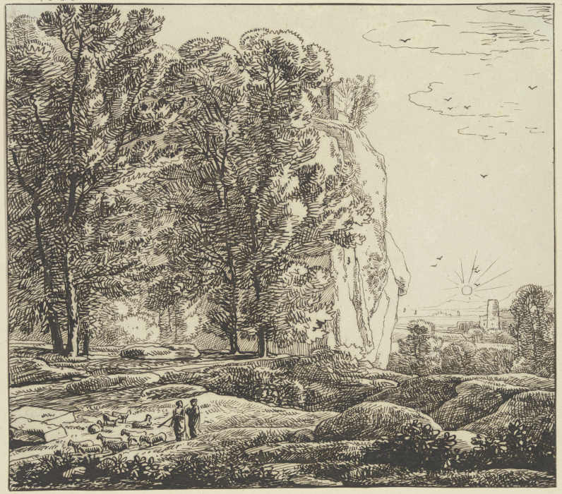 Landschaft mit hohem Felsen a Franz Innocenz Josef Kobell