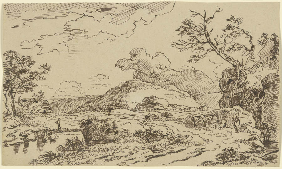Landschaft mit Reisenden und aufziehenden Wolken a Franz Innocenz Josef Kobell