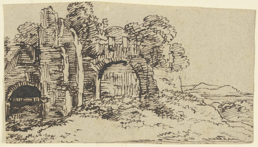 Ruine in einer ebenen Landschaft a Franz Innocenz Josef Kobell