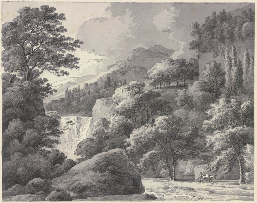 Waldige Gebirgslandschaft mit Wasserfall a Franz Innocenz Josef Kobell
