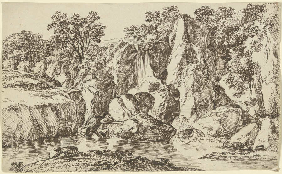 Wasserfall an einem Felshang a Franz Innocenz Josef Kobell