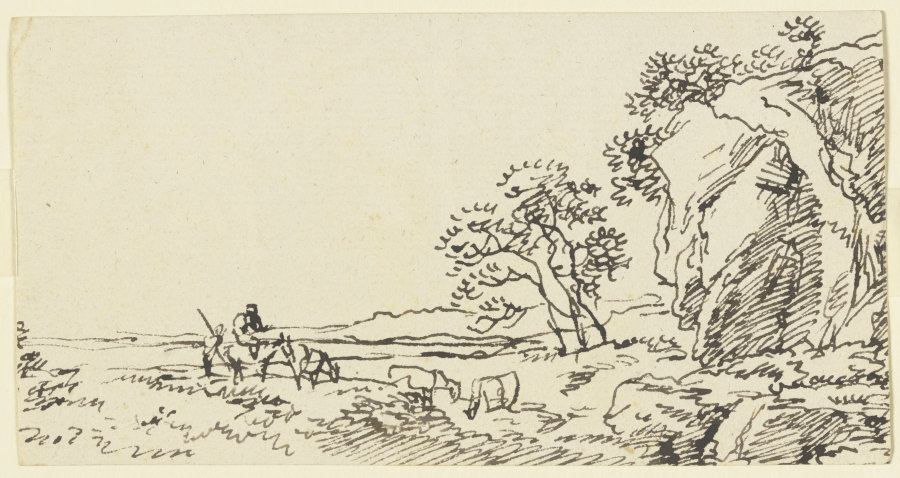 Weidelandschaft mit Vieh, rechts ein Felssporn a Franz Innocenz Josef Kobell
