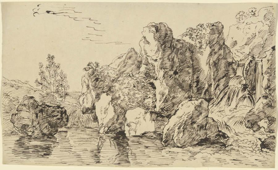 Zerklüftete Felsen an einem Gewässer a Franz Innocenz Josef Kobell