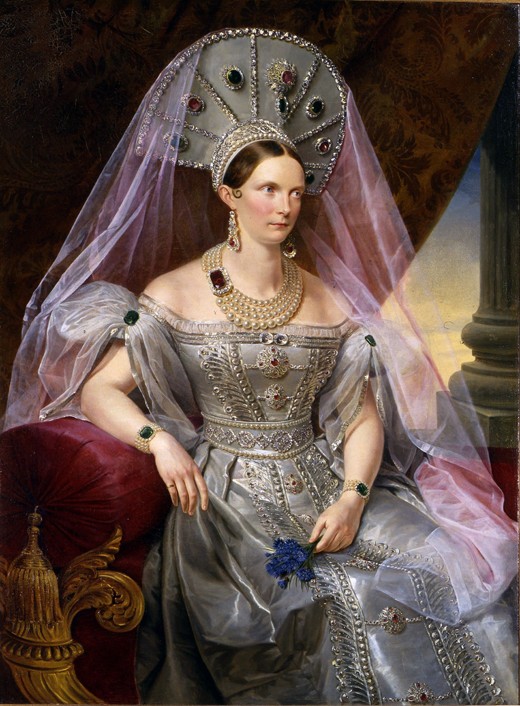 Portrait of Empress Alexandra Fyodorovna (Charlotte of Prussia), in kokoshnik a Franz Krüger