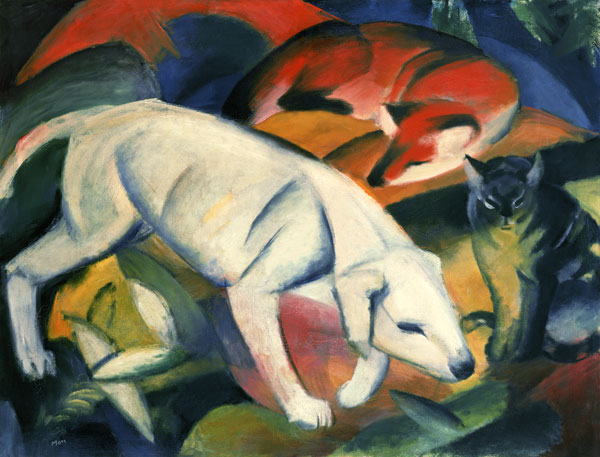Three animals (dog, fox, cat) a Franz Marc