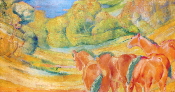 Große Landschaft I (Landschaft mit roten Pferden) a Franz Marc