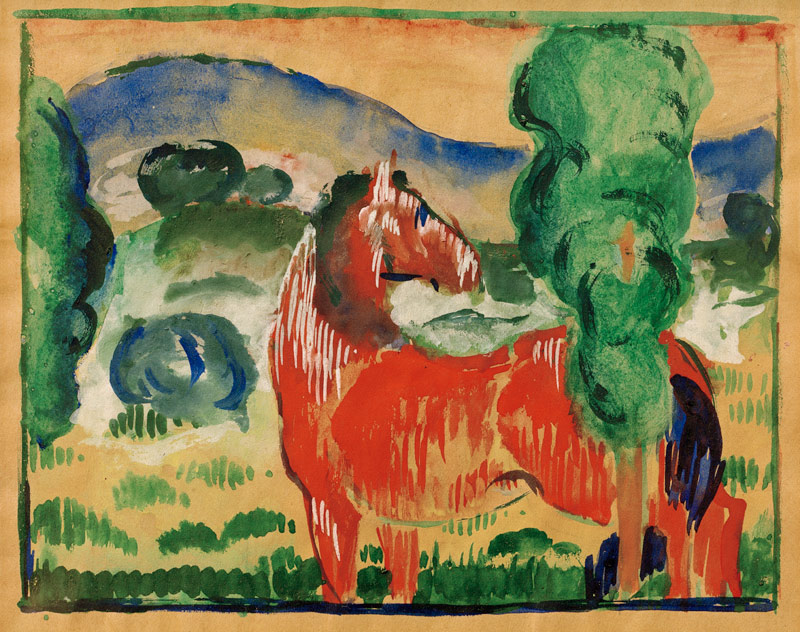 Red horse in a colourful landscape a Franz Marc