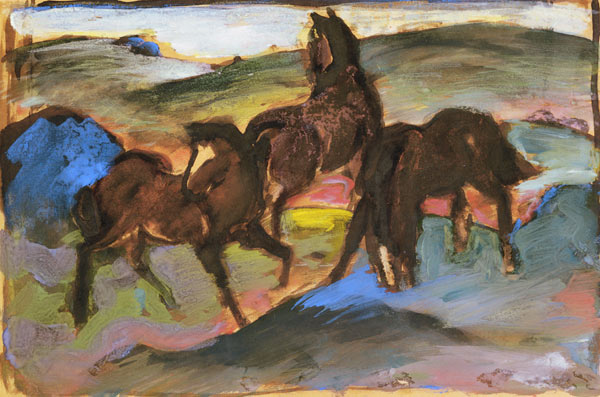 Horses on the pasture II. (three horses) a Franz Marc