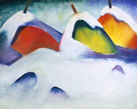 Hay squatting positions in the snow a Franz Marc