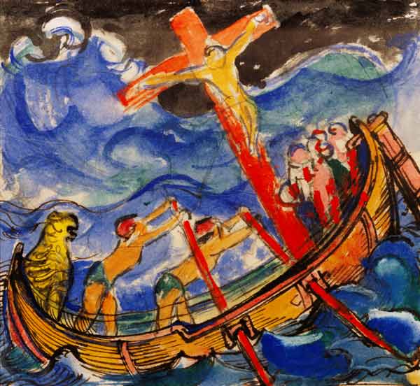 Cross driving in the storm. 1913th watercolour painting a Franz Marc