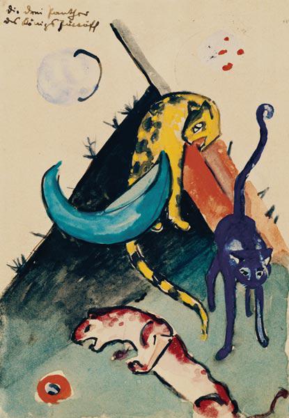 The three panthers of the king Jussuff (postcard to Else Lasker pupils)