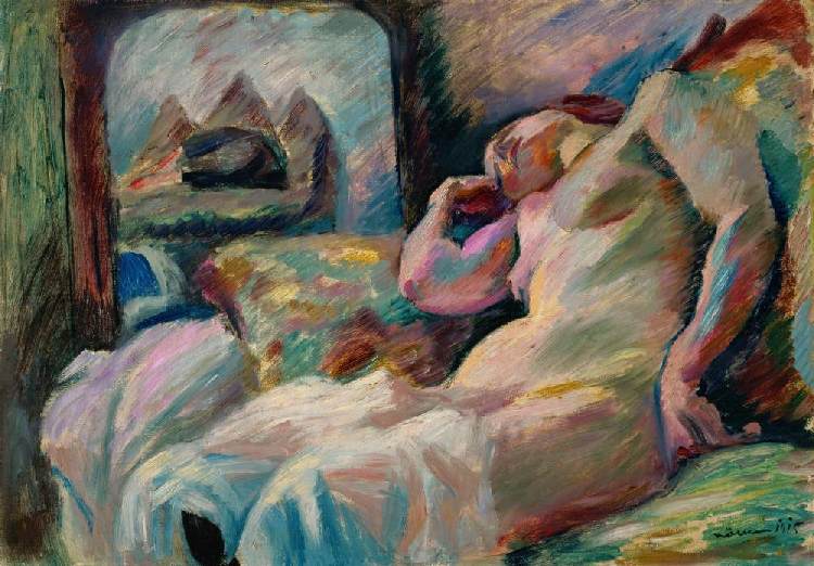 Schlafender weiblicher Akt vor einem Spiegel a Franz Nolken