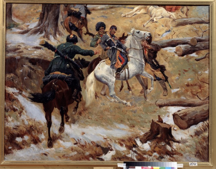 Death of the major general Nikolay Sleptsov on a fight in Chechnya on 10 December 1851 a Franz Roubaud