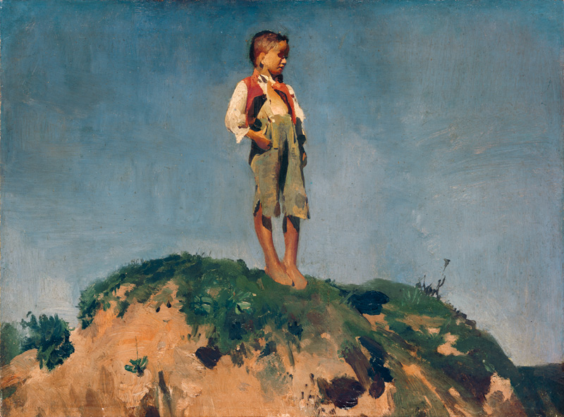 Shepherd boy on a grass hill a Franz von Lenbach