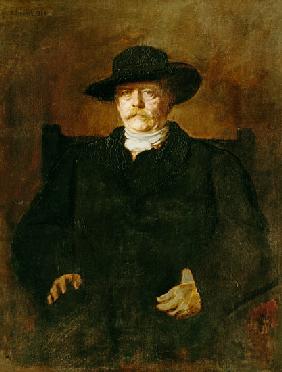 Portrait of Otto of Bismarck into civilian with a broad-brimmed hat.