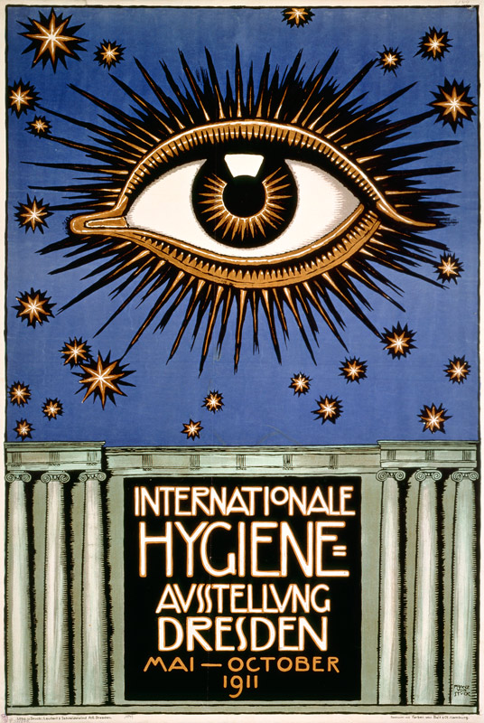 Advertisement for the 'First International Hygiene Exhibition' in Dresden, printed by Leutert und Sc a Franz von Stuck