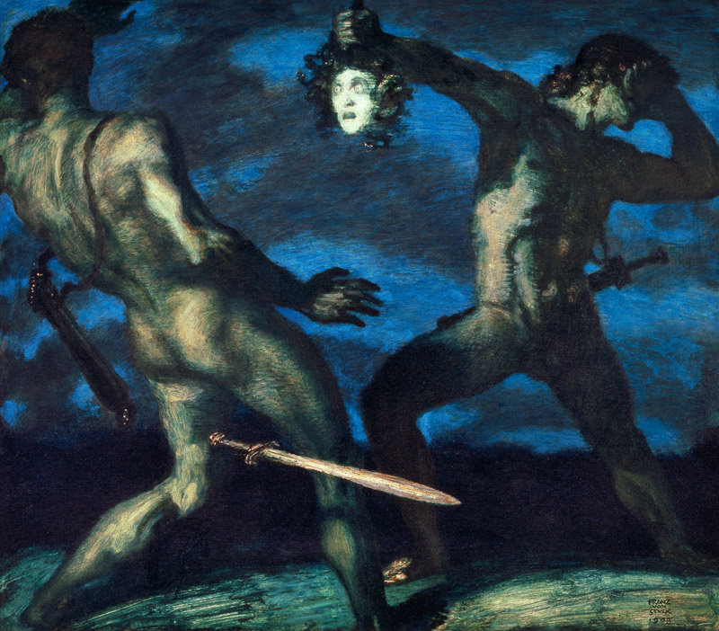 Perseus turns Phineus to stone by brandishing the head of Medusa a Franz von Stuck