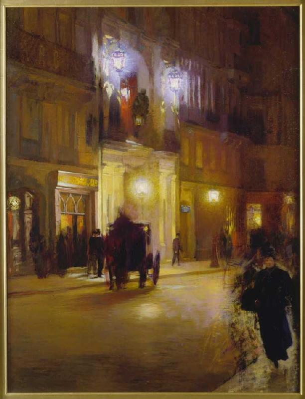 Evening street scene in front of the foil holding redoubles, Paris. a Französisch