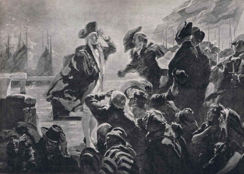 Nelson Landing at Yarmouth, illustration from British Battles on Land and Sea, published by Cassell, a Fred Roe