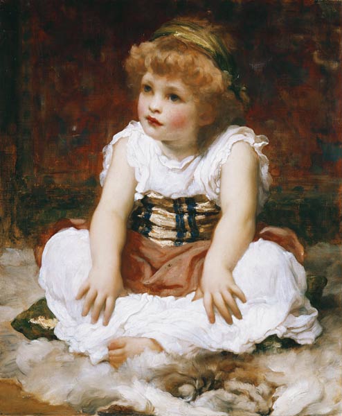 Ein Mädchen im Schneidersitz auf einem Teppich. a Frederic Leighton