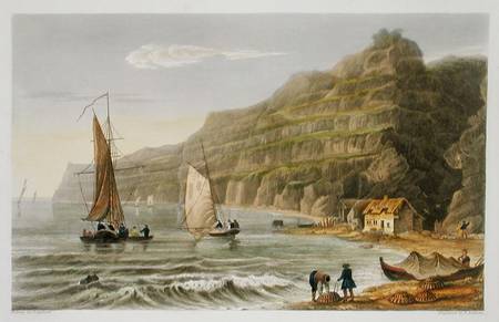 Shanklin Bay, from 'The Isle of Wight Illustrated, in a Series of Coloured Views', engraved by P. Ro a Frederick Calvert