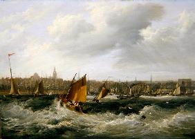 Liverpool, Lancashire from the River Mersey and New Brighton, 1838 (oil on canvas) (for pair see 257