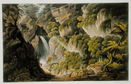 Waterfall at Shanklin, from 'The Isle of Wight Illustrated, in a Series of Coloured Views', engraved a Frederick Calvert