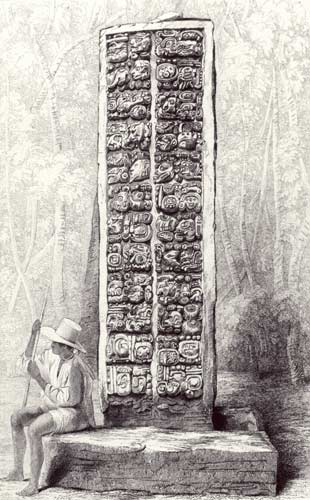 Hieroglyphs on the rear of a monument at Copan, Honduras, from volume I of 'Incidents of Travel in C a Frederick Catherwood