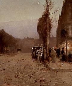 Early evening on the boulevard (Paris) a Frederick Childe Hassam