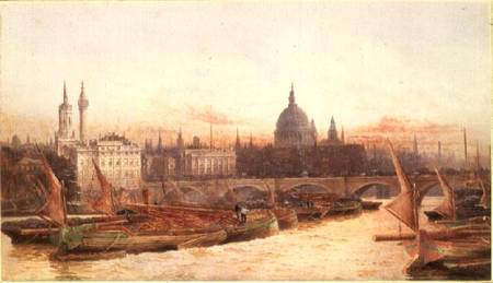Barges Below London Bridge a Frederick E.J. Goff