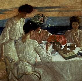 Ladies at the in the afternoon tea on the terrace a Frederick Karl Frieseke
