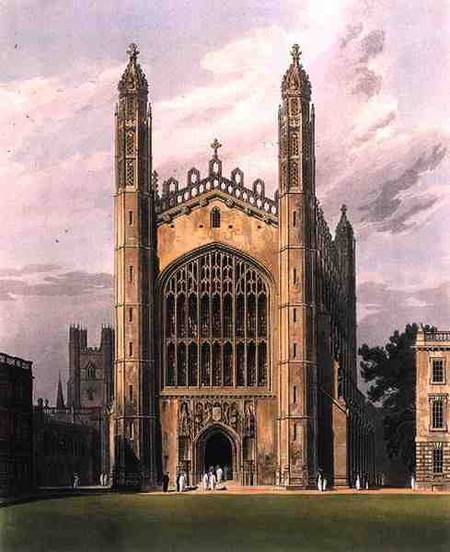 West End of King's College Chapel, Cambridge, from 'The History of Cambridge', engraved by Daniel Ha a Frederick Mackenzie