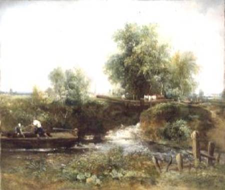 River with Horses Crossing and Skiff a Frederick Waters Watts