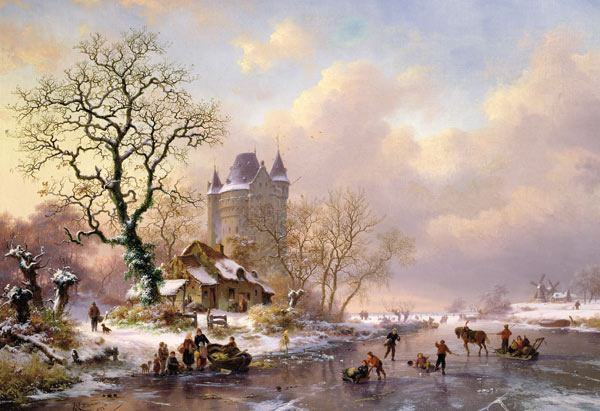 Winter Landscape with a Castle a Frederick Marianus Kruseman