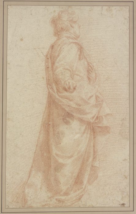 Gewandfigur in leichter Untersicht nach rechts, mit der Rechten auf den Betrachter weisend a Federico Fiori Barocci
