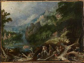 Mountain Landscape with Travelers at a Well
