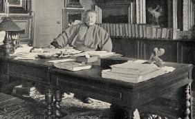 Alexandre Dumas Fils (1824-95) in his study (b/w photo)