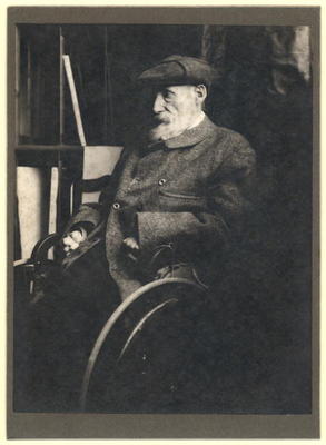Auguste Renoir (1841-1919) in a wheelchair (b/w photo) a French Photographer, (20th century)