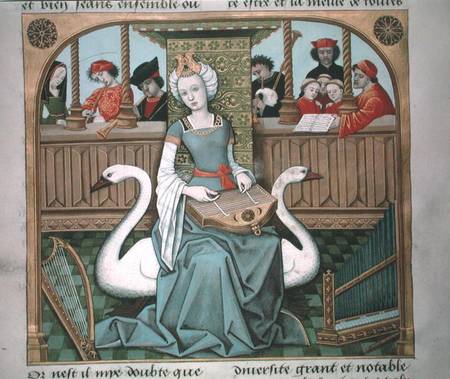 Ms Fr 1 fol.65v Allegory of Music, from 'Les Echecs Amoureux' a Scuola Francese
