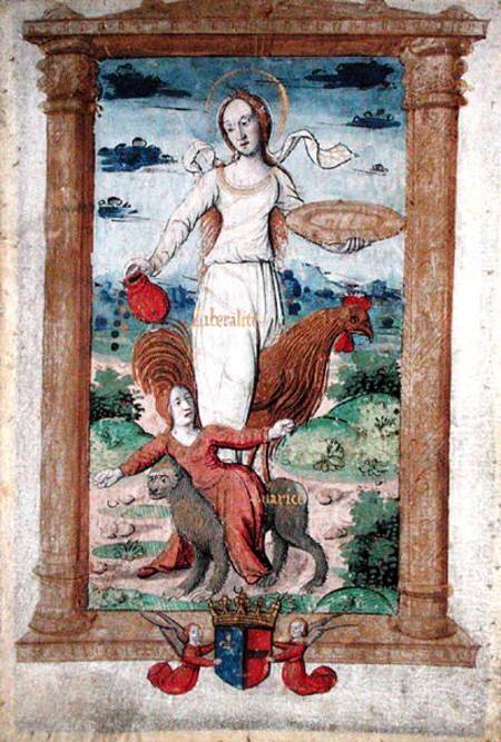 CL 22718 B Generosity Against Avarice, from 'Rondeaux des Vertus' created for Louise de Savoie a Scuola Francese