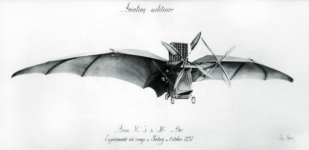 Avion III, ''The Bat'', designed Clement Ader (1841-1925) at the Satory military camp, October 1897 a Scuola Francese