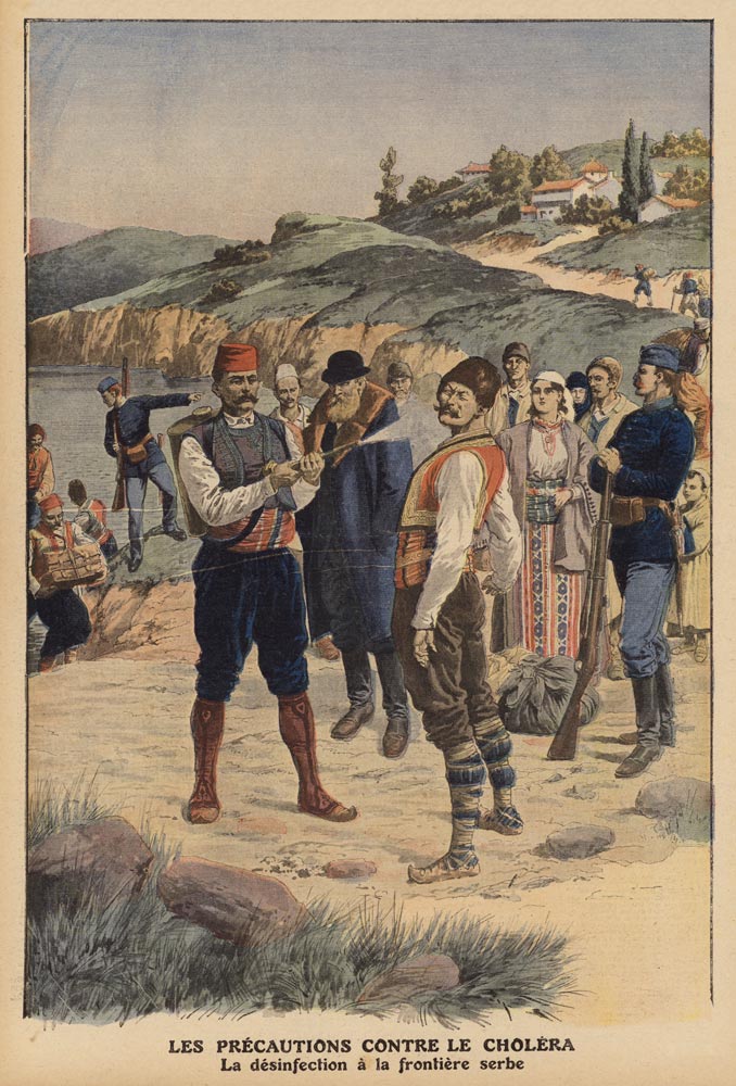 Precautions taken to prevent cholera, disinfection at the Serbian border, illustration from ''Le Pet a Scuola Francese