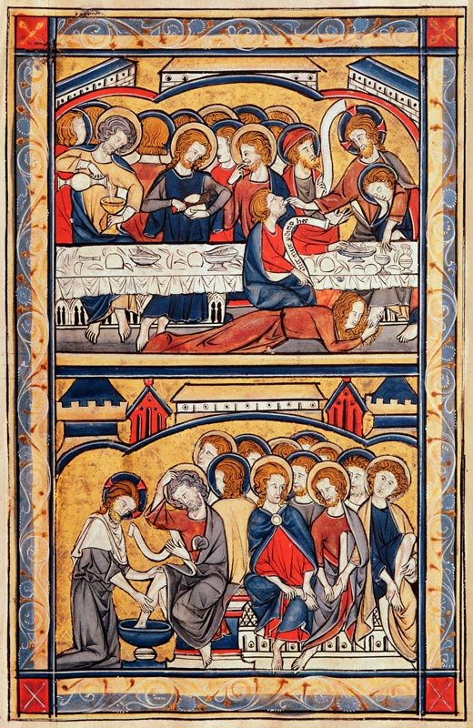 The Last Supper and the Washing of the Feet, c.1260 (tempera & gold leaf on parchment) a Scuola Francese