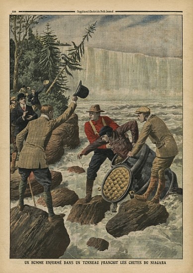 A man in a barrel crossing the Niagara Falls, illustration from ''Le Petit Journal'', supplement ill a Scuola Francese