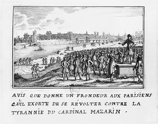 A man of the Fronde exhorting the Parisians to rise up against Cardinal Mazarin''s tyranny on 6th Ja a Scuola Francese