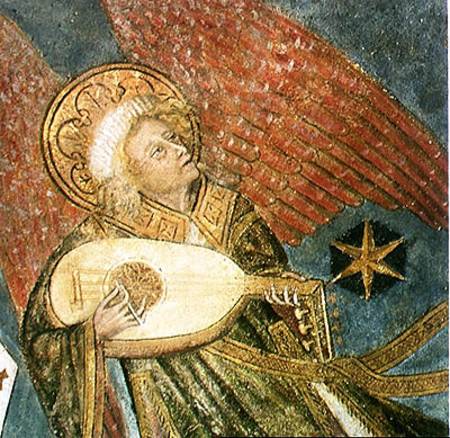 Angel musician playing a lute, detail from the vault of the crypt a Scuola Francese