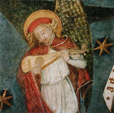 Angel musician playing a mandora, detail from the vault of the crypt a Scuola Francese