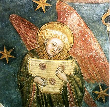 Angel musician playing a psaltery, detail from the vault of the crypt a Scuola Francese