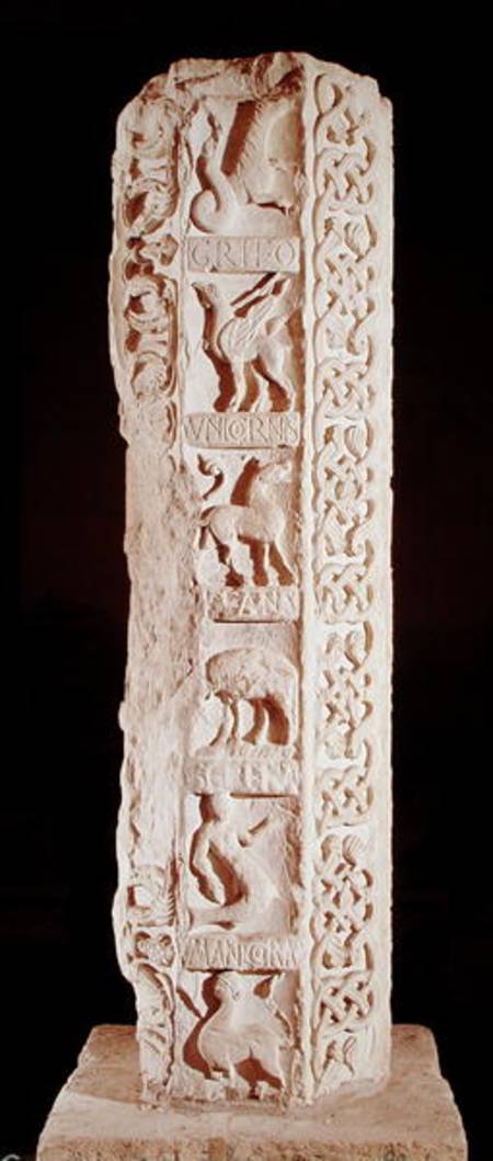 'Calendrier de Saison' pillar depicting fantastical animals a Scuola Francese
