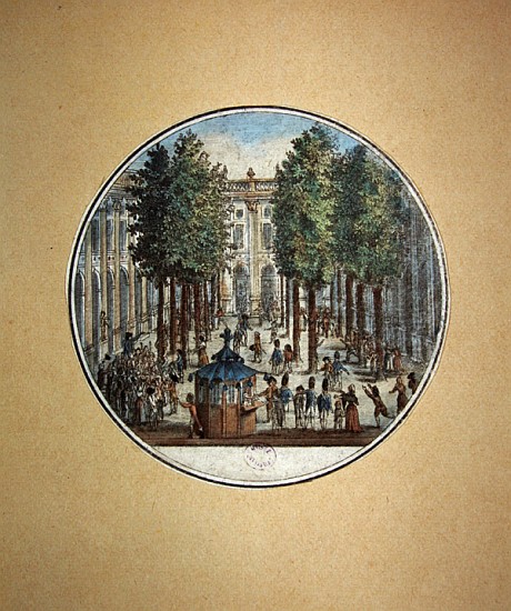 Camille Desmoulins speaking at the Palais Royal, 12 July 1789,Camille Desmoulins (1760-94); French r a Scuola Francese